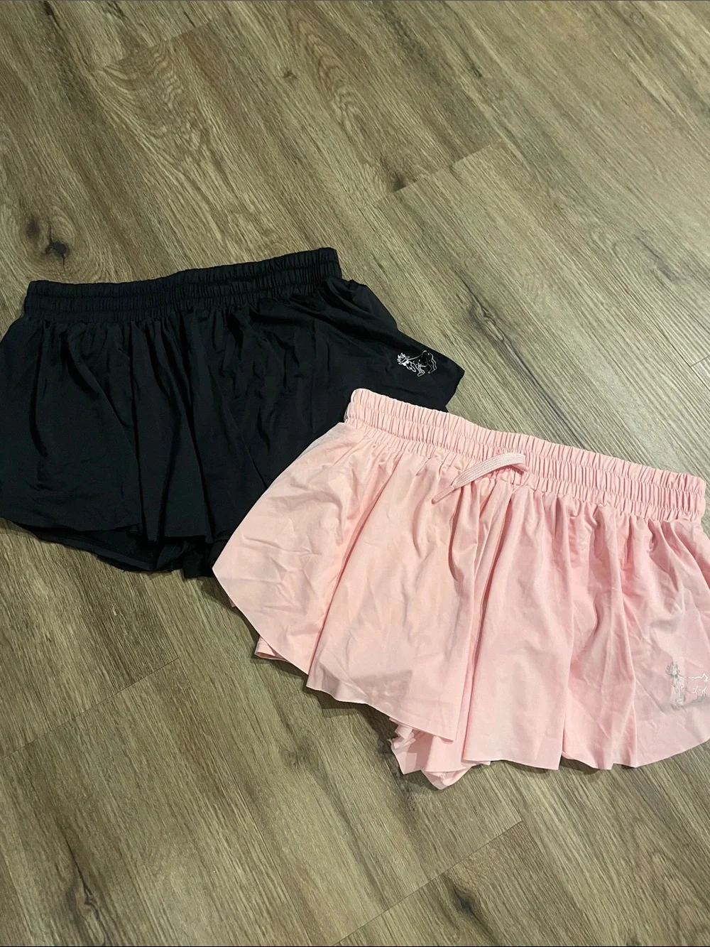 Girls' Ruffle Hem Skort Shorts in Black and Light Pink